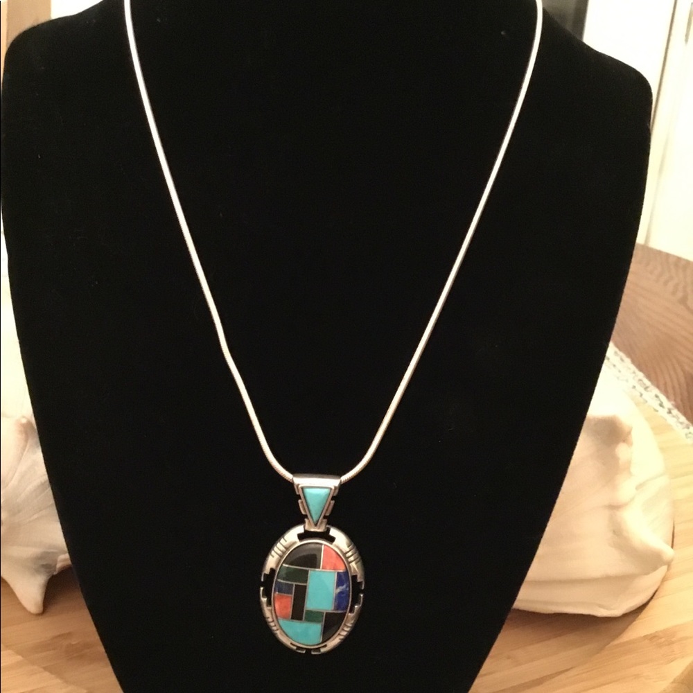 Vintage CP Turquoise Multi Inlay Necklace 20”